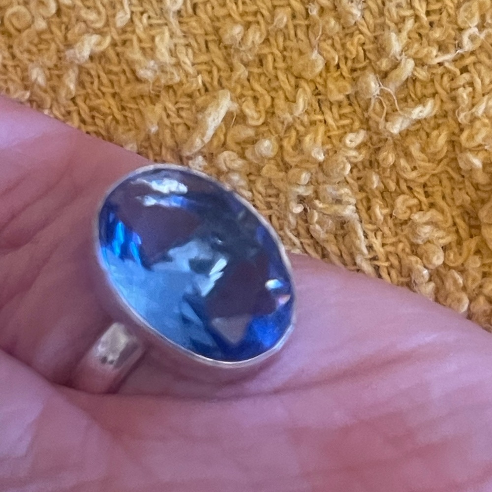 Tanzanite ring adjustable clear blue sterling silver Artisan India